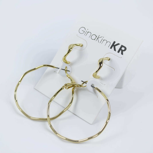 Waveform Earring Set | Fluid Gold Hoops by GinaKimKR featuring sculptural studs and bold open hoops.