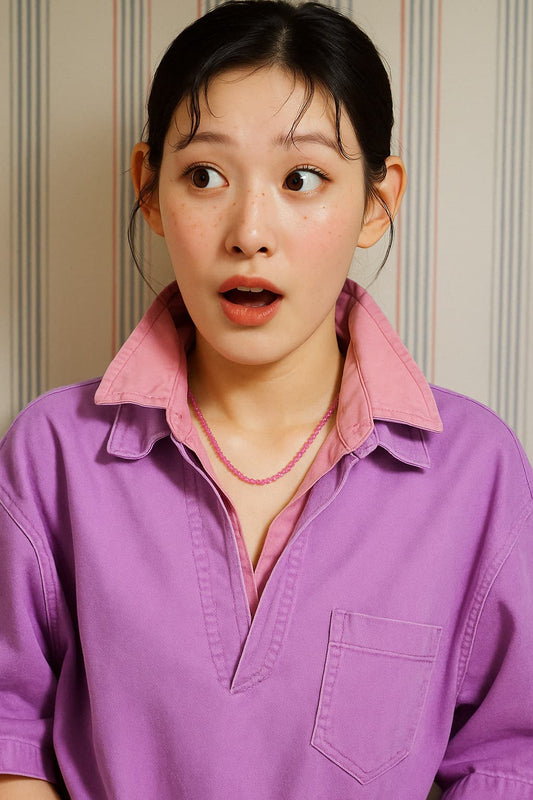 Korean model wearing the Blossom Light Necklace in a natural light setting