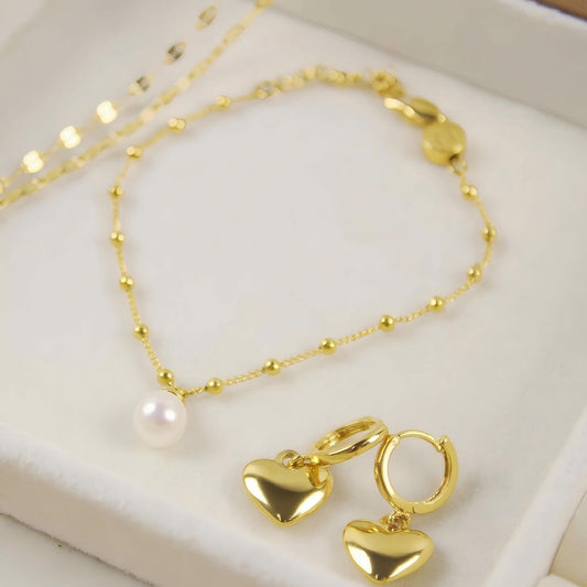 Evergold Pearl Dotted Bracelet | GinaKimKR with 7mm pearl on dotted gold chain, elegant 18kt waterproof plating.