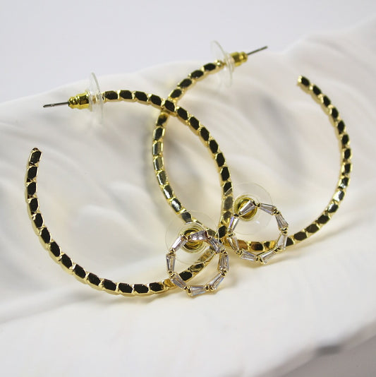 Elegant gold hoop earrings and CZ stud set displayed on GinaKimKR card, modern earring design