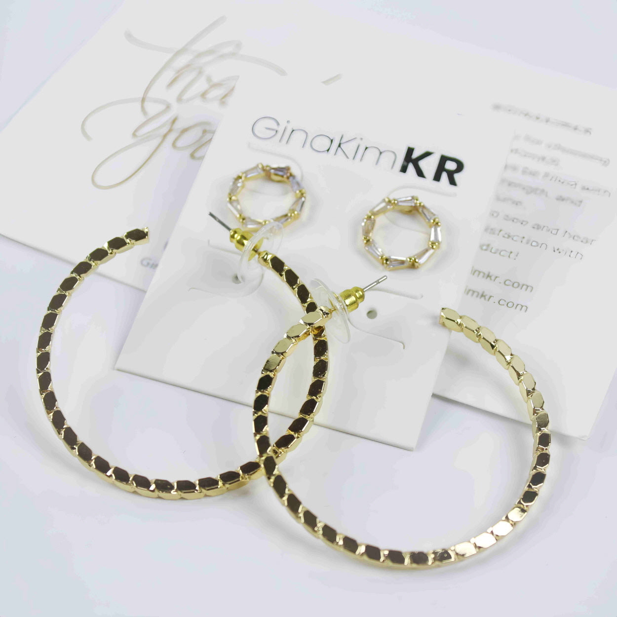 Golden Circle Duo Earring Set styled together – hoops and CZ studs, 14K gold plated GinaKimKR jewelry