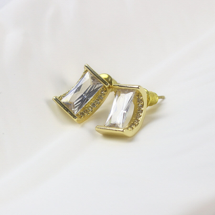 Rectangular CZ crystal window stud earrings with 14K gold plating by GinaKimKR