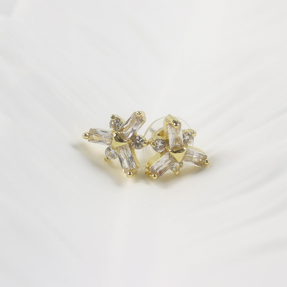 Snowflake shape CZ stud earrings, 12mm with multiple crystals, 14K gold plated by GinaKimKR