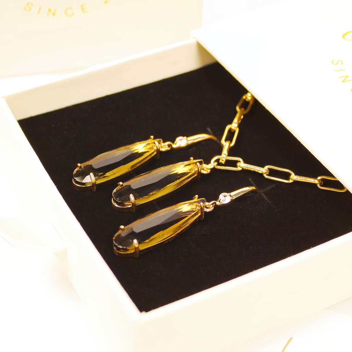 Smoky Chocolate Long Drop Jewelry Set | GinaKimKR