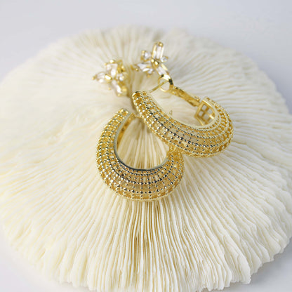 Gold hoop and CZ stud earrings on soft ivory coral background – Royal Glow Duo Earring Set by GinaKimKR