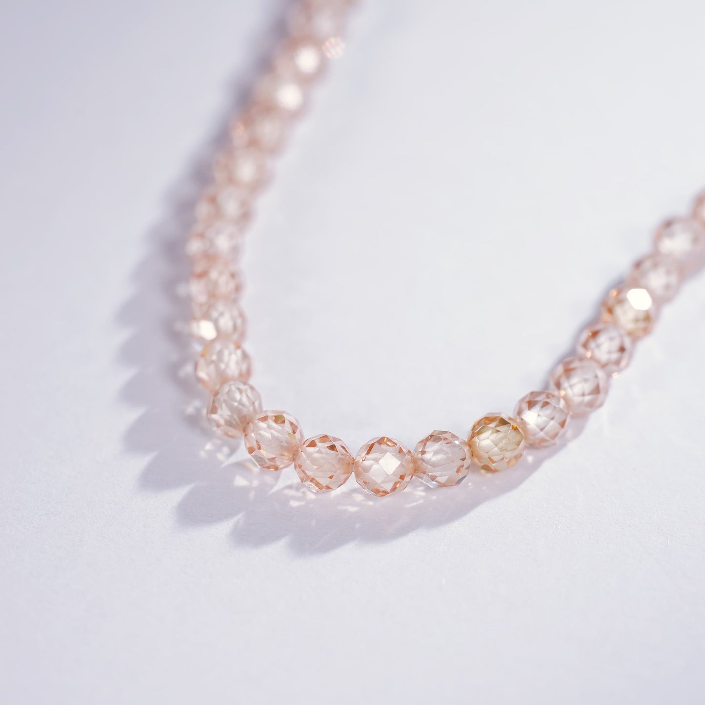 Champagne Blush CZ necklace with faceted cubic zirconia beads and gold-plated extender chain, elegant Korean handmade jewelry by GinaKim