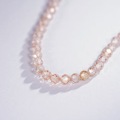 Champagne Blush CZ necklace with faceted cubic zirconia beads and gold-plated extender chain, elegant Korean handmade jewelry by GinaKim