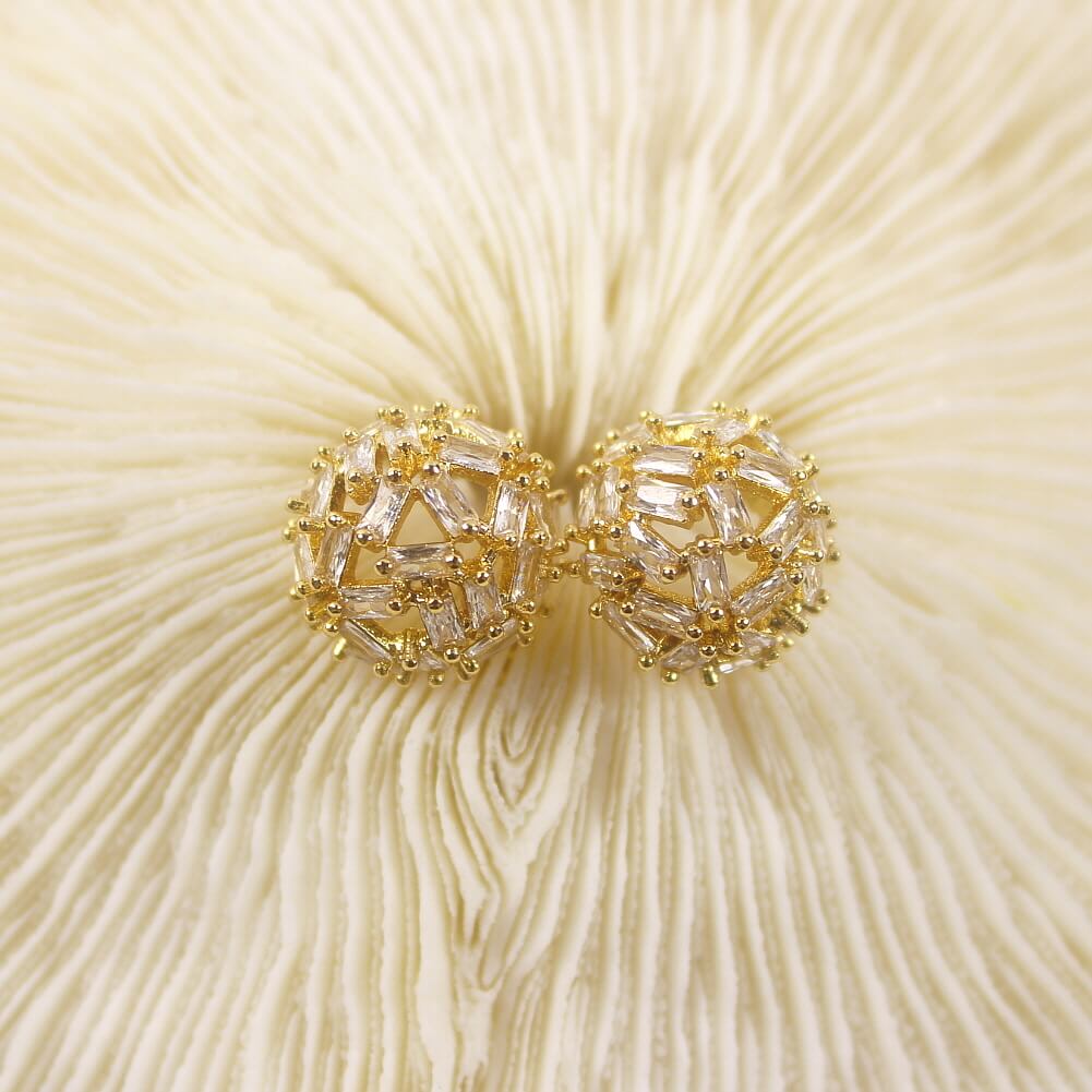 Crystal dome stud earrings, 14mm multiple CZ, 14K gold plated with anti-tarnish finish by GinaKimKR