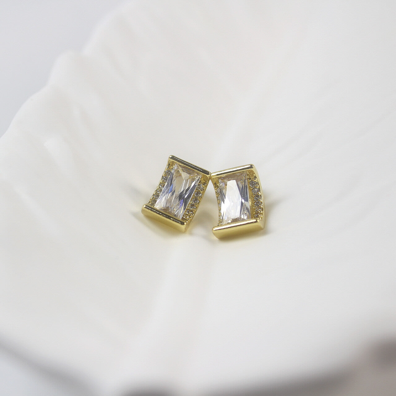 Crystal window stud earrings with rectangular CZ and gold plating, Korean minimalist jewelry by GinaKimKR