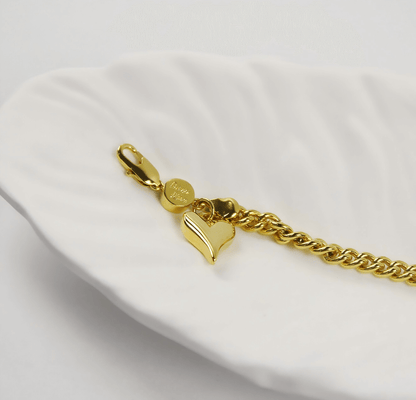 Side view of Evergold Twin-Link Heart Bracelet | by GinaKimKR with classic 18kt Evergold plating.