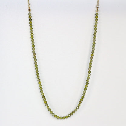Forest green CZ necklace with faceted beads and gold-toned accents, elegant and calming. Handmade by GinaKimKR.