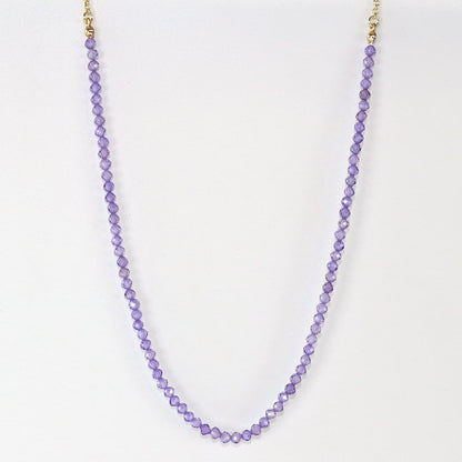 Full view of the Lavender Light Necklace made with 4mm faceted purple CZ beads, showcasing its minimalist design by GinaKimKR.