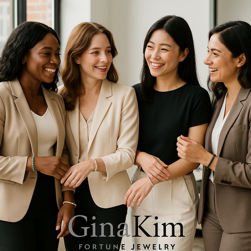 Group of women showcasing GinaKimKR’s Basic Fortune Bracelet series. A celebration of personal style through natural gemstone jewelry.