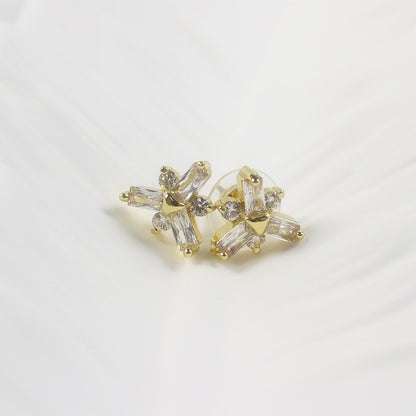 Snowflake shape CZ stud earrings, 12mm with multiple crystals, 14K gold plated by GinaKimKR